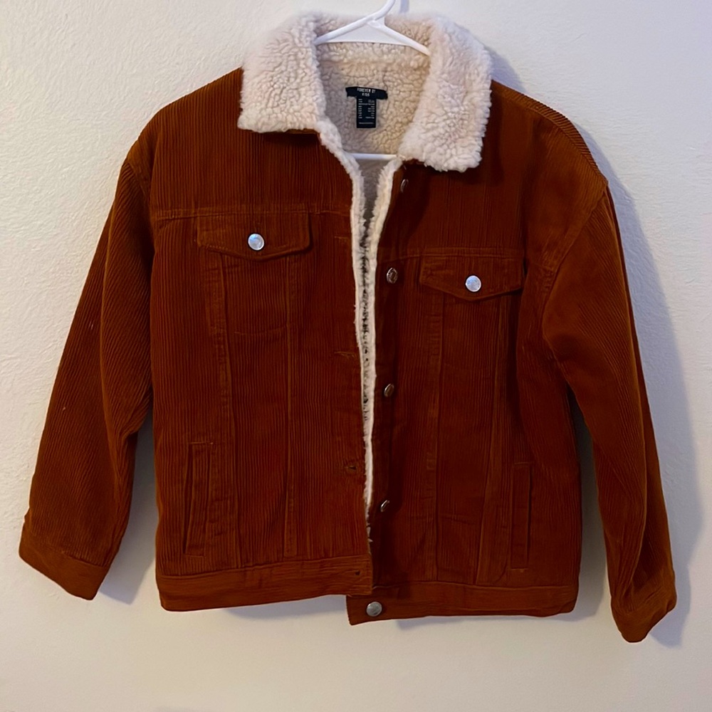 girls burnt orange corduroy and fleece flannel
